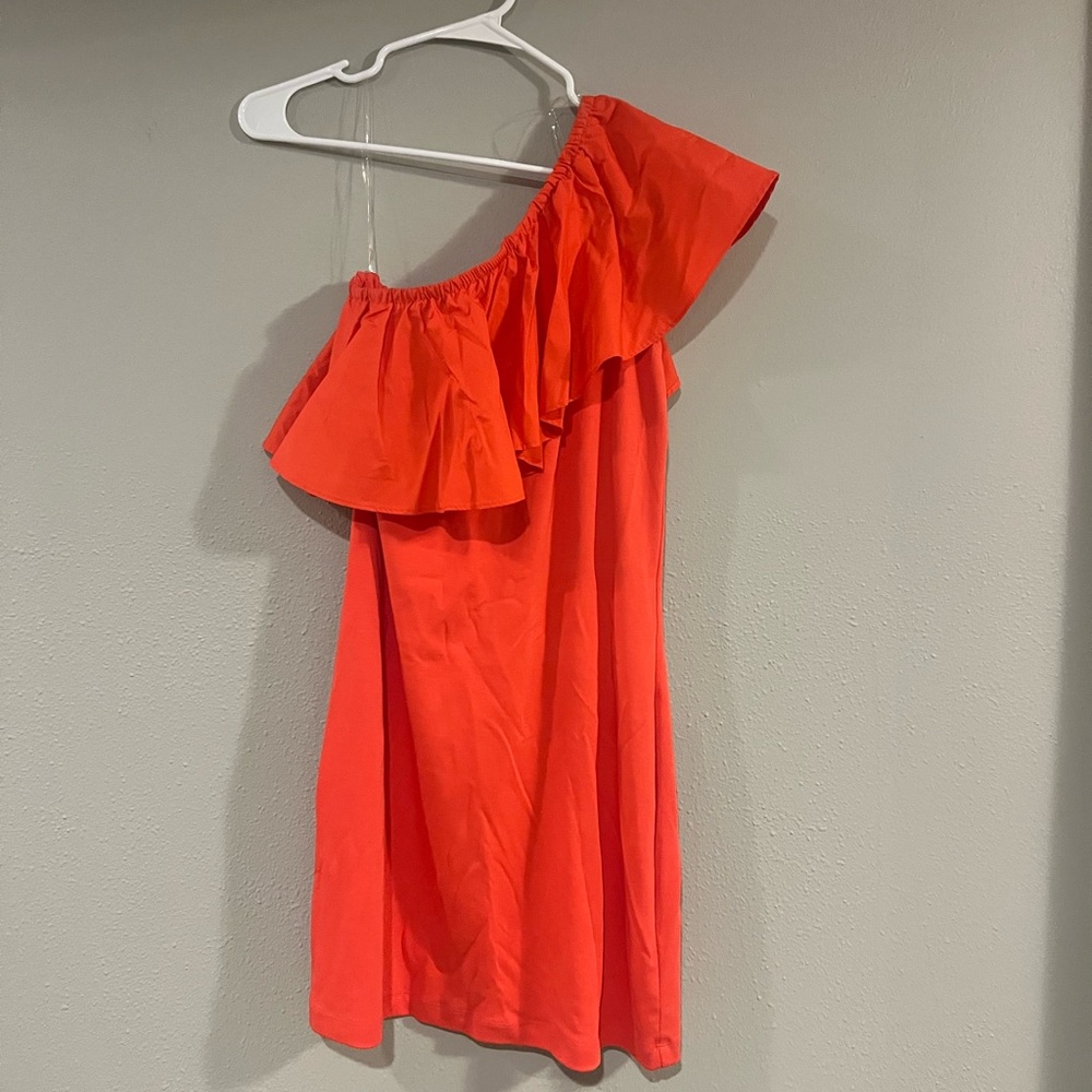 Red one shoulder target dress